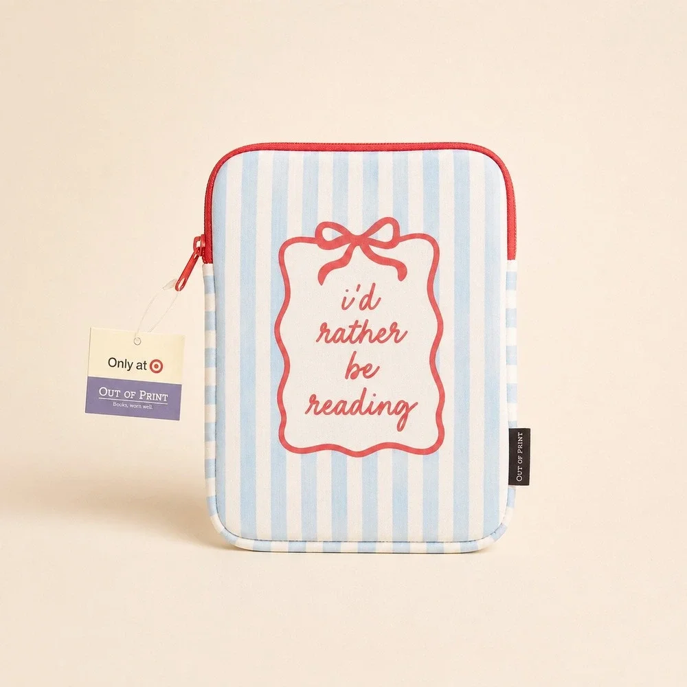 Out of Print Id Rather Be Reading Book Sleeve Blue Striped Neoprene Pouch Target